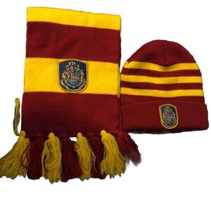 Harry Potter Hogwarts House Red Yellow Scarf Hat Set Unisex One size Gryffindor